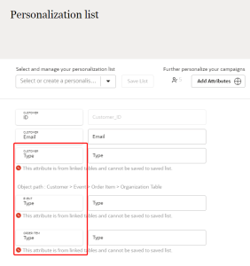 An image showing several personalization attributes with the same attribute name