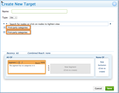 Image of the Create New Target dialog