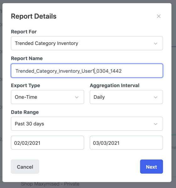 Report details pop-up