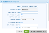 Image showing the Create New Container dialog with populated fields