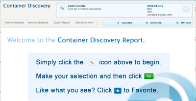 Image of the Container Discovery Report welcome screen where you can create a  report