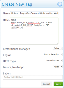An image of the create new tag dialog showing an ID swap tag