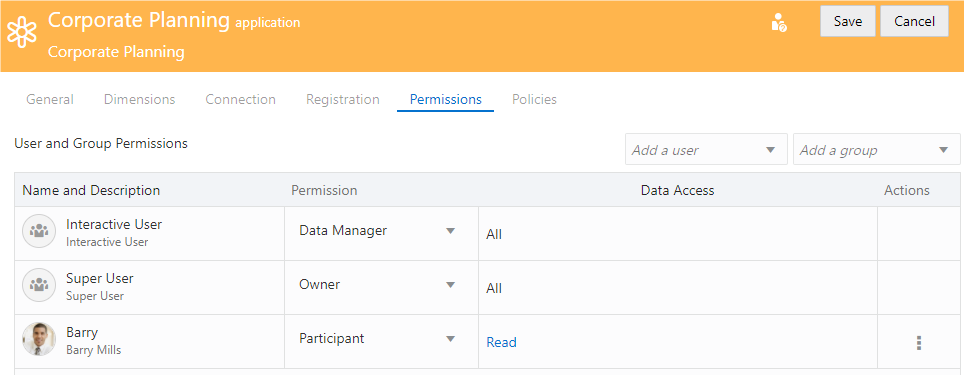 screenshot shows the application inspector with the fields to add permissions displayed