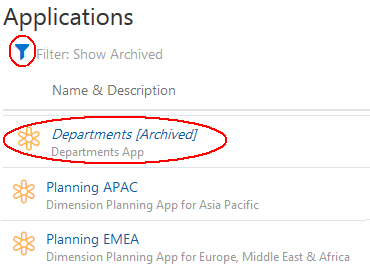 archived applications view