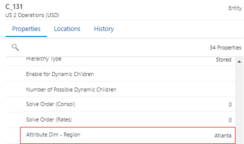 screenshot shows member C_131 with the attribute dimension property of Atlanta.