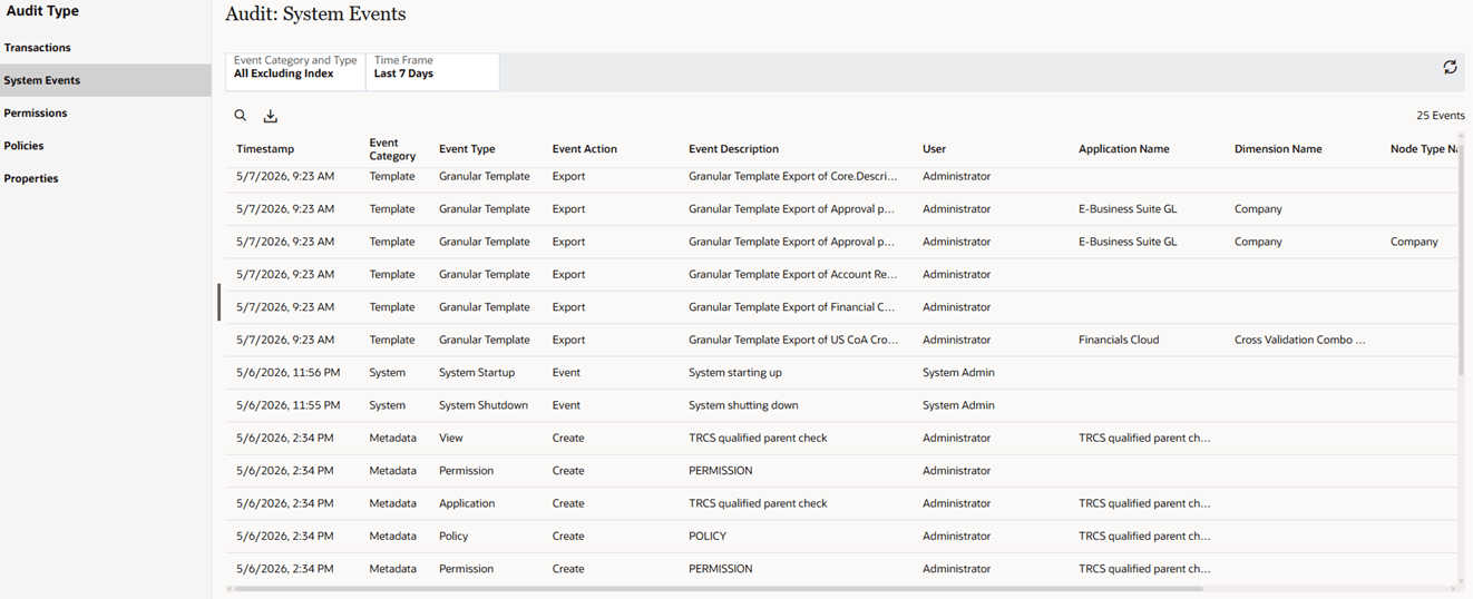 system event audit screen system event audit screen