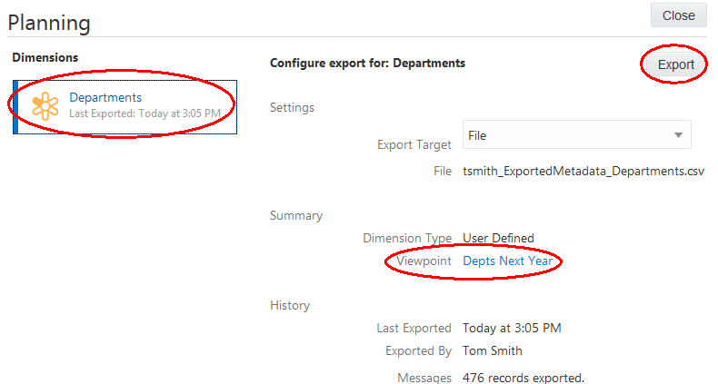 Export dimension dialog box