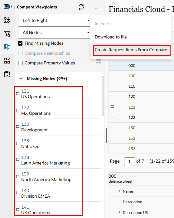 create request from compare results button