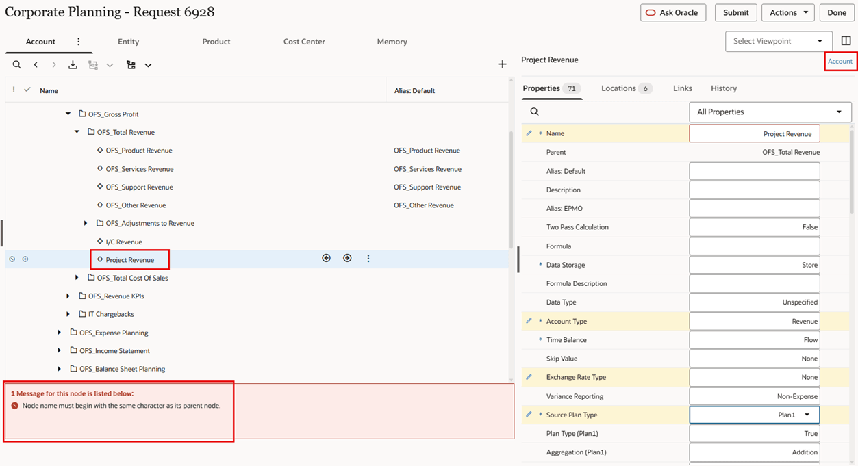 screenshot shows the validation error