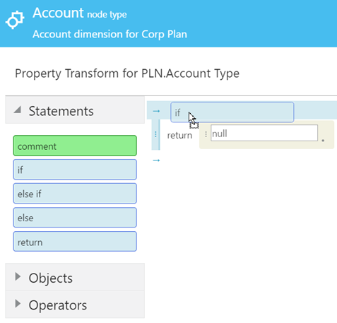 expression builder with IF statement dragged to editor