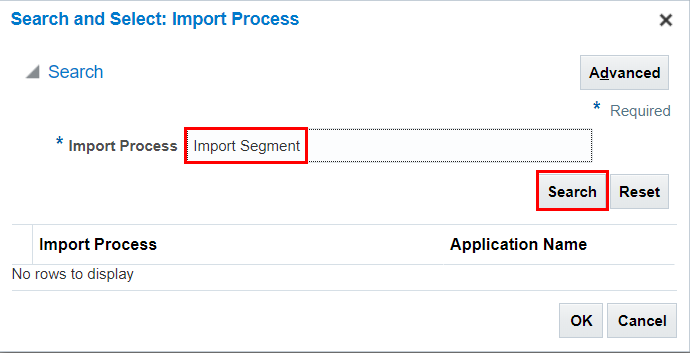 screenshot shows Import Segment in Import Process field