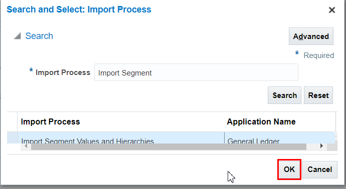 screenshot shows Import Segment Values and Hierarchies selected