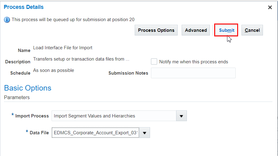 screenshot shows Process Details screen with Submit button