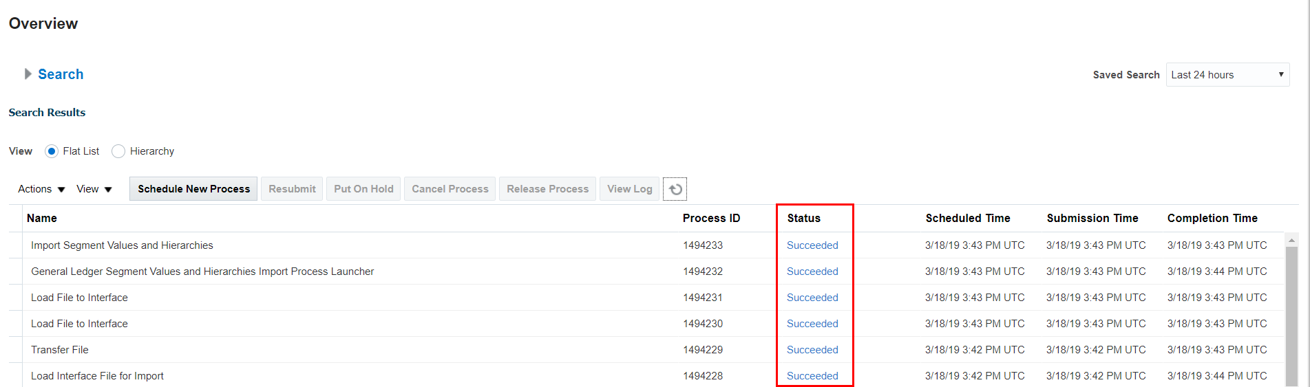 screenshot shows the 6 processes listed in the step completed successfully
