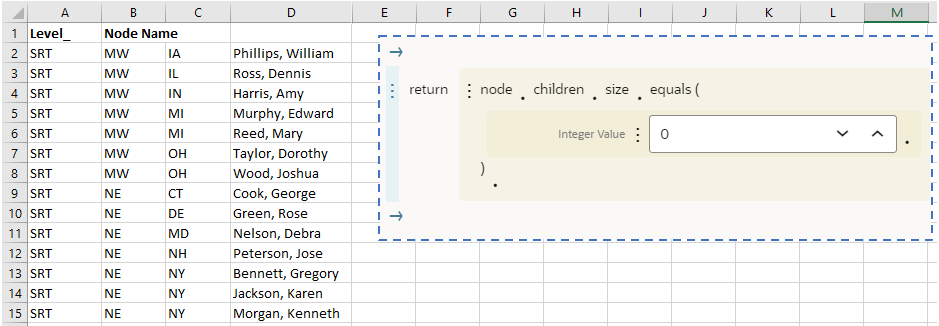 filter displays return.node.children.size equals zero