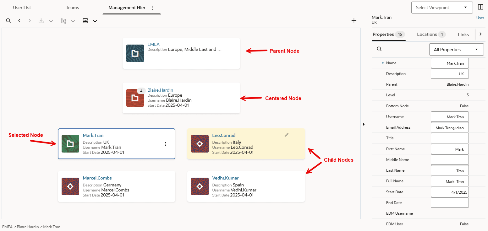 Hierarchy viewpoint displayed as a chart