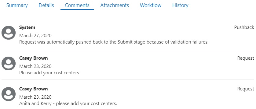 inspecting request comments tab