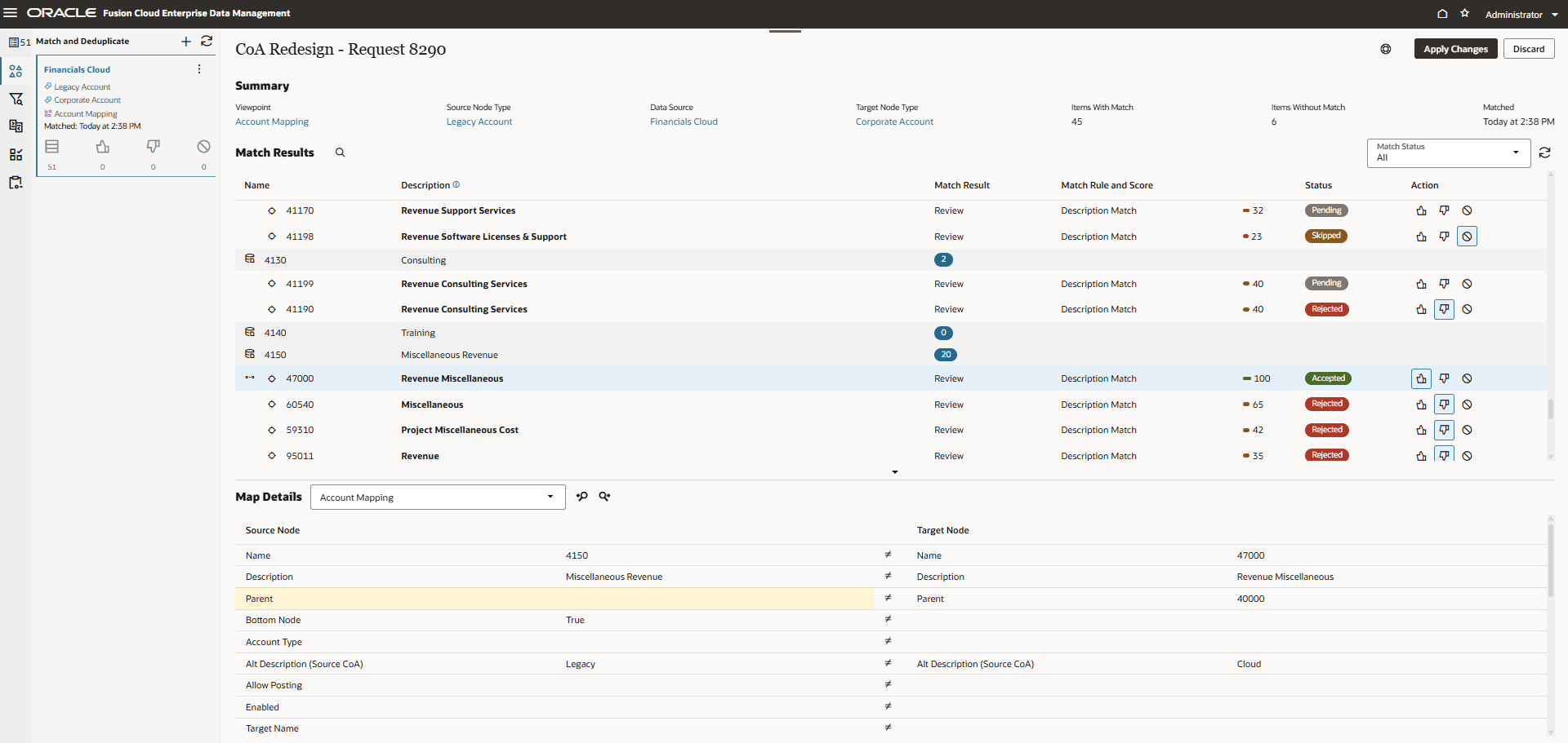 Matching workbench for mapping