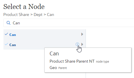 node selector search showing multiple parents