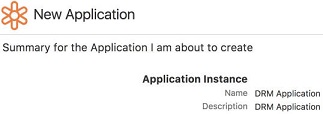 New Application screen where you can a name and description for your application instance