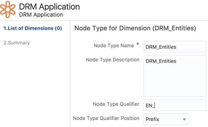 Screen where you can enter the Node Type Name, Node Type Description, Node Type Qualifier, and Node Type Qualifier Position