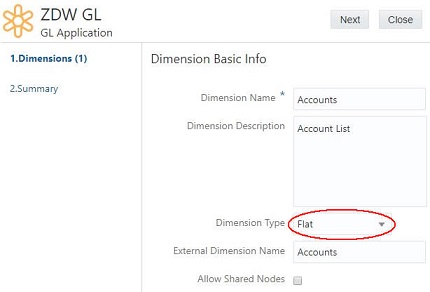 Dimension Basic Info screen showing the Dimension Type selected as Flat