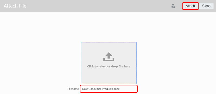 screenshot shows New Consumer Products file attached to request