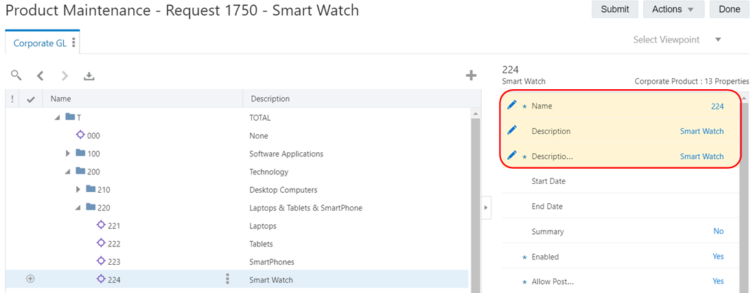 screenshot shows properties panel with the properties listed in the step