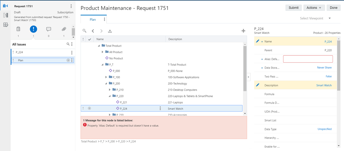 screenshot shows request with the validation message showing missing required property