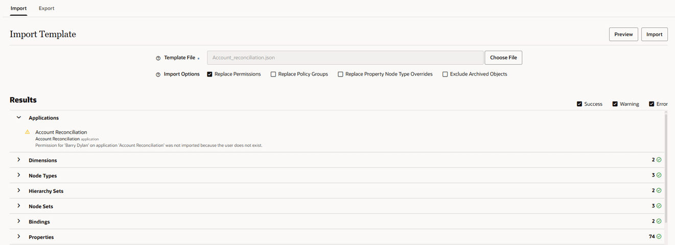 template import results with status filters highlighted template import results with status filters highlighted