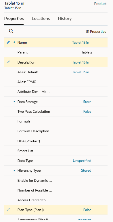 Enterprise Data Management Cloud properties for the new product