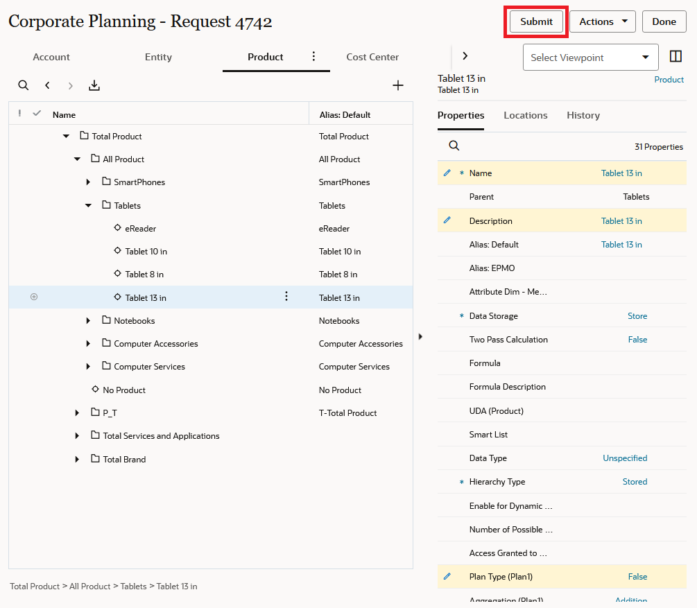 Enterprise Data Management Cloud submit request