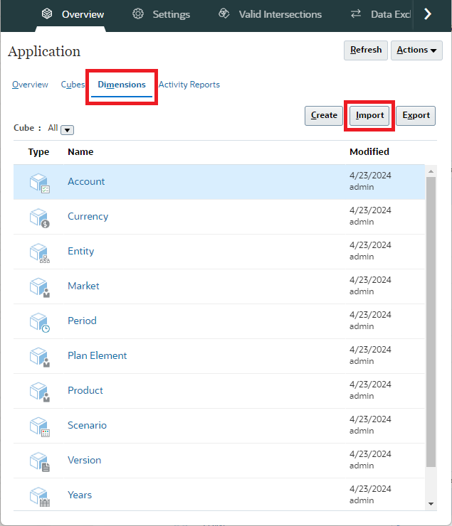 Planning Application Dimensions tab