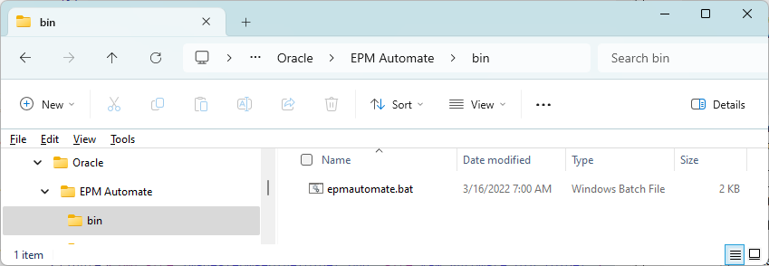 EPM Automate bin folder