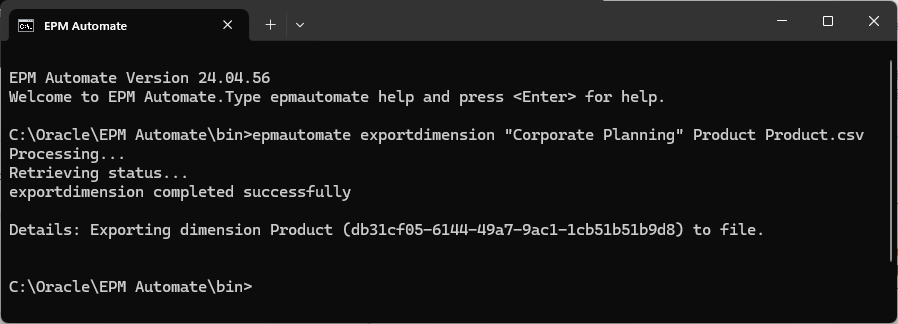 EPM Automate export dimension command
