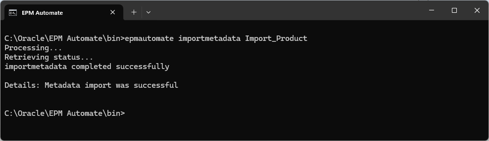 EPM Automate importmetadata command