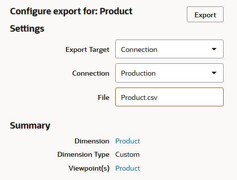 Enterprise Data Management Cloud export Product configuration