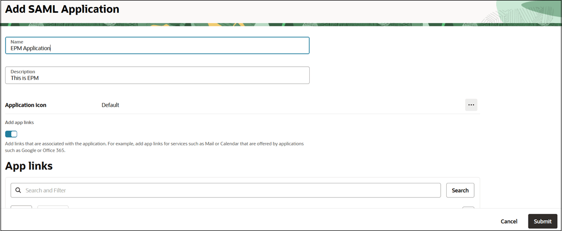 Submit SAML Applicatoon Submit SAML Applicatoon