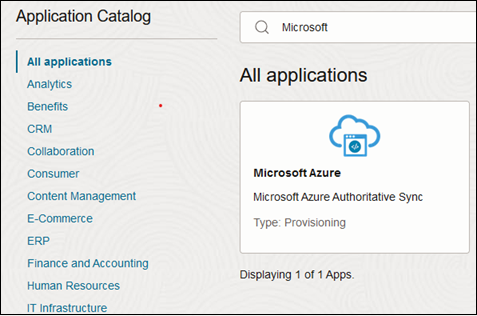 Screen to search and select Microsoft application