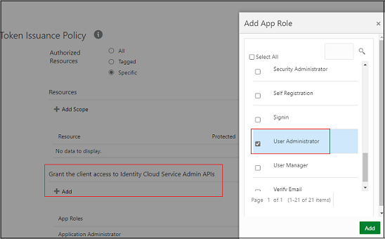 Screen to add app role for client access in confidential application