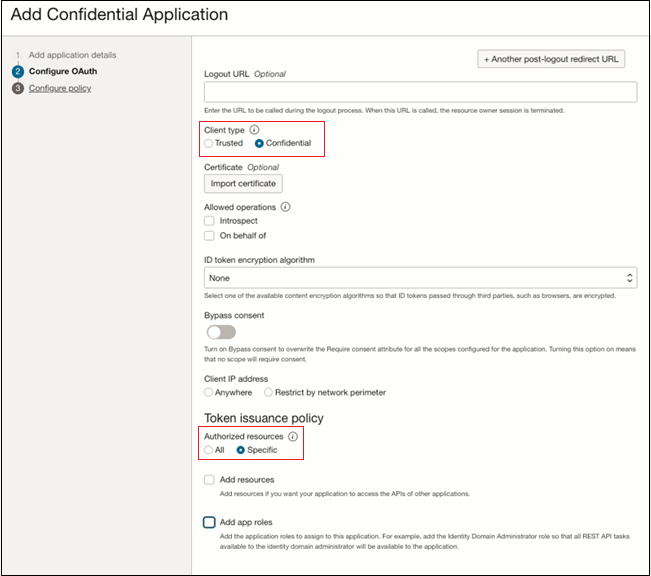 Confidential application configure Oauth details