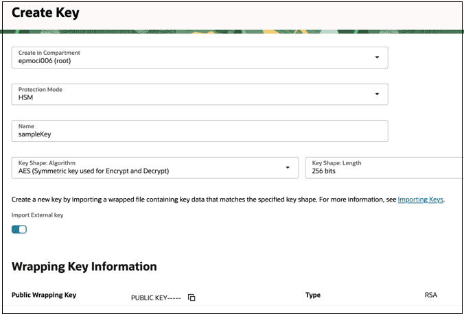 Create key Create key