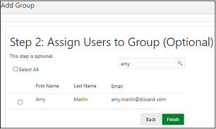 Screen to add users to group