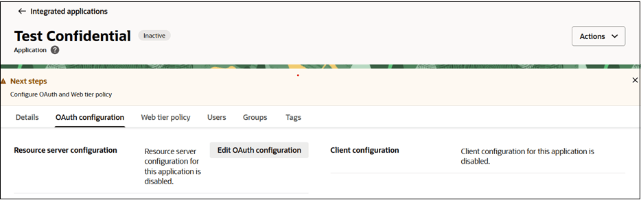 oauth configuration tab