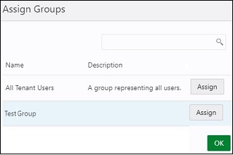 Screen to assign group to application
