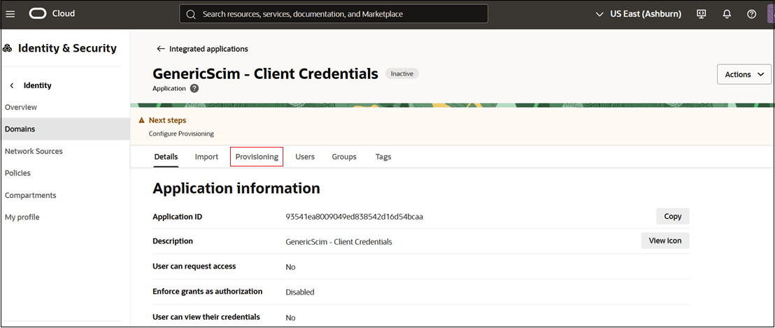 Select Provisioning Tab