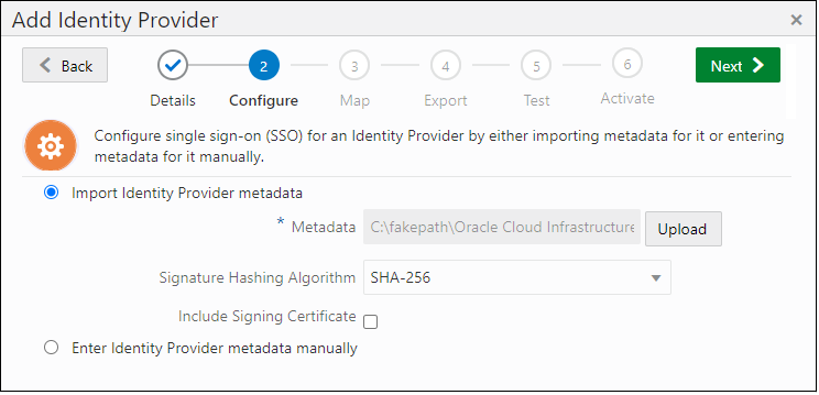 Add Identity Provider Configure Screen