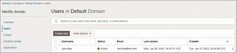 Select Users under Identity Domain