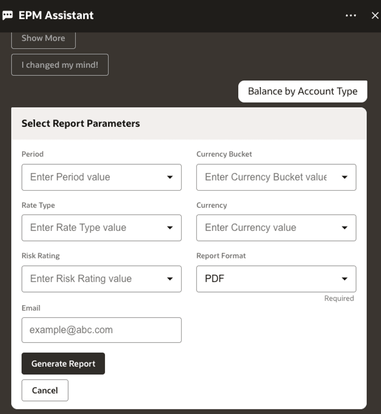 selecting report parameters for generating reports