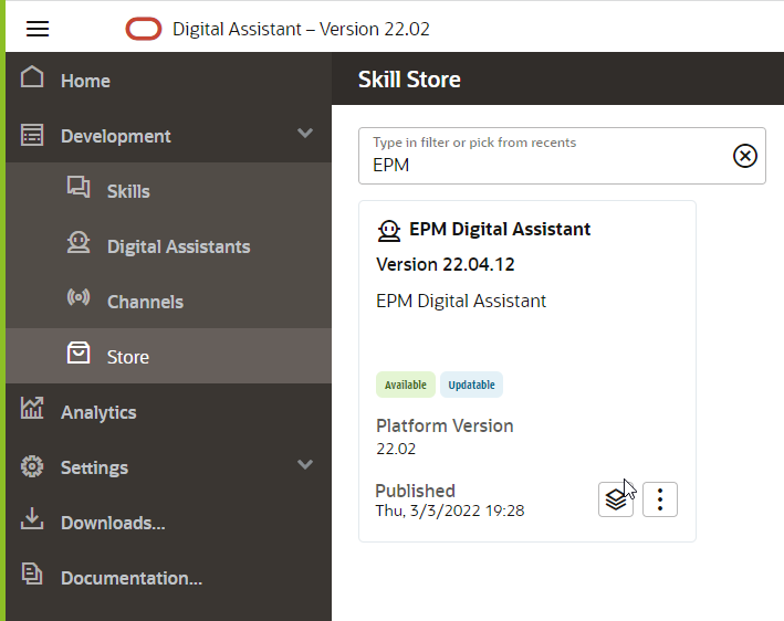 Pulling EPM_DigitalAssistant from Skill Store